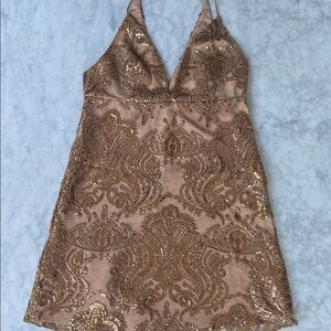 Free People Gold Sequin Lace  Dress NWT size 2